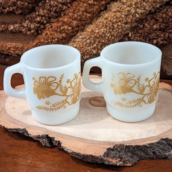 Vintage Set of 3 Anchor Hocking Fire King Stackable Flower Mugs Made in USA - Picture 5 of 12